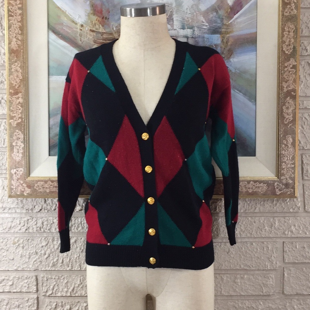 Jones New York Vintage Diamond Pattern Cardigan